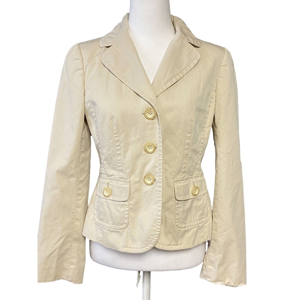 Ann Taylor Blazer Womens 2 Beige 3 Button Notch Lapel Lined Jacket Tailored